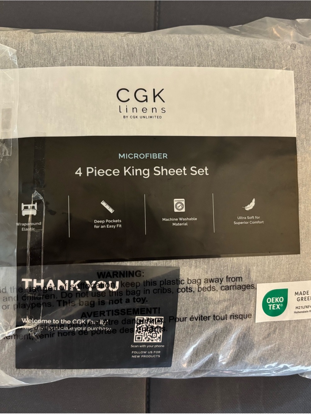 Microfiber 4-Piece King Sheet Set in Light Gray